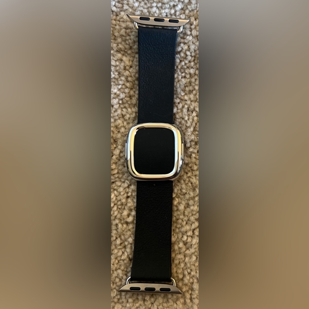 Apple Watch Band Black Leather Modern Buckle